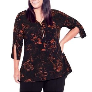 AVENUE 30/32W Rust Zip V Neckline 3/4 Sleeve Luella Top 4A10.7